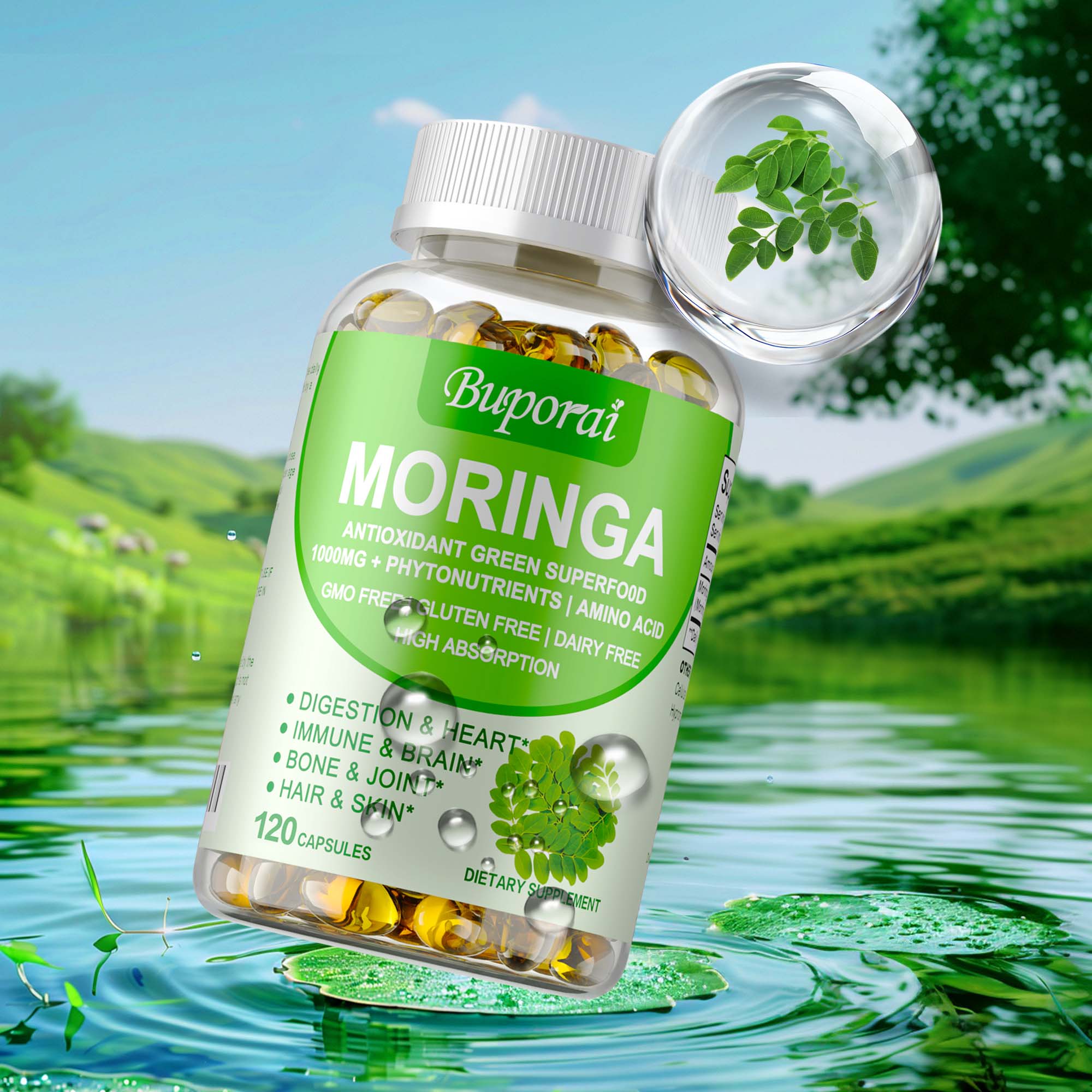 Moringa Leaf Powder - Capsules Moringa 1000 mg - Soutient